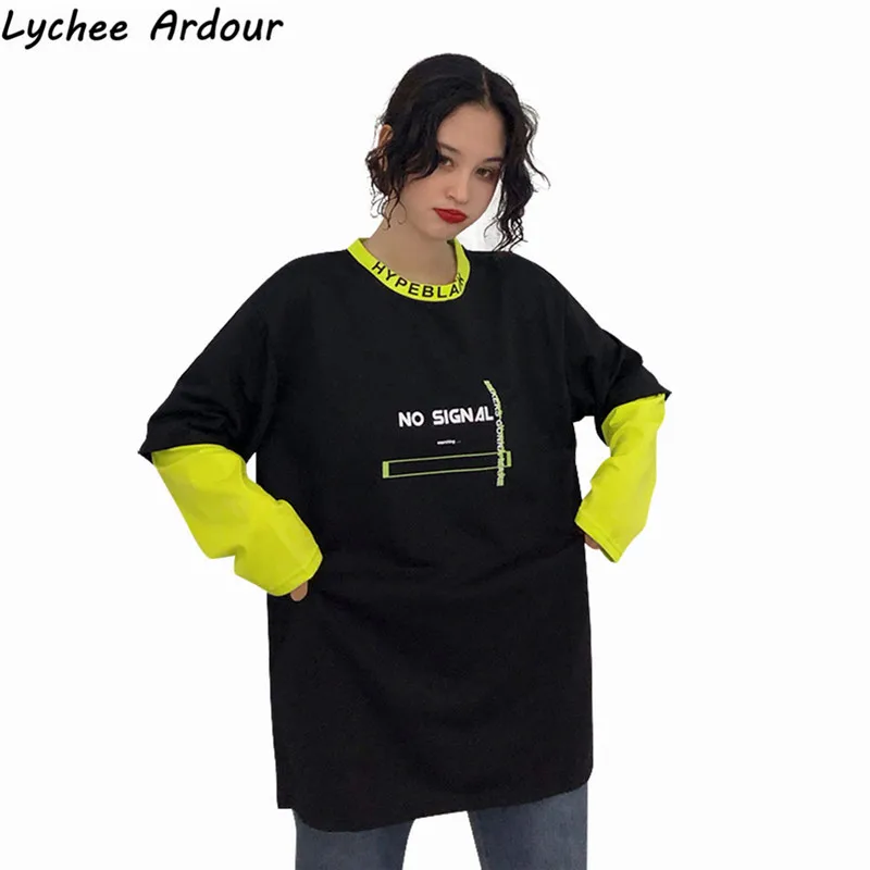 Lychee Ardour поддельные две части хит цвет футболки женские с длинным рукавом О