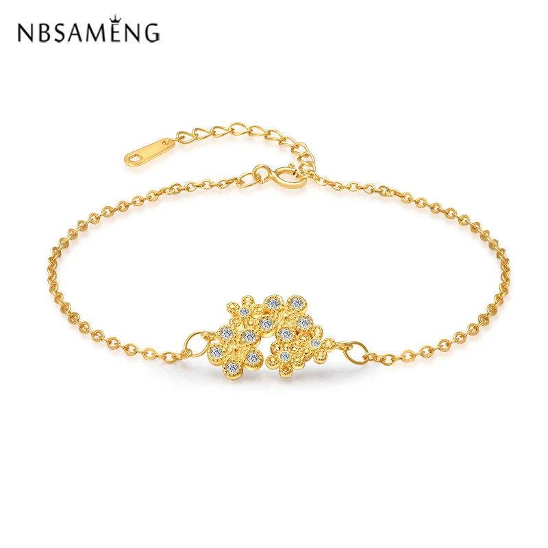 New 2018 Authentic 925 Sterling Silver Bracelet Golden Flower Crystal Adjustable Bracelets And Bangles For Women Fine Jewelry | Украшения и