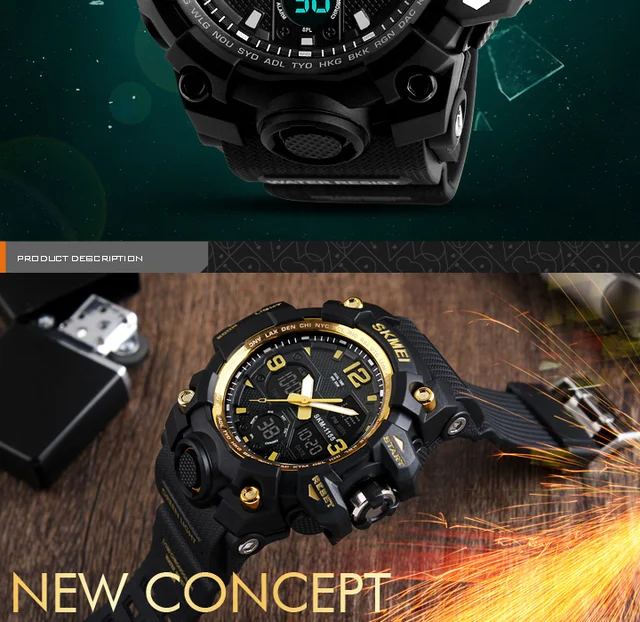 SKMEI New Fashion Men Sports Watches Men Quartz Analog LED Digital Clock Man Military Waterproof Watch Relogio Masculino 1155B -