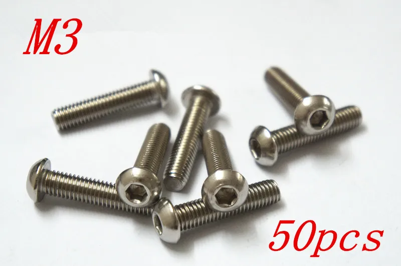 

50pcs/Lot Metric Thread M3*4/5/6/8/10/12/16/18/20/22/25/30/35-50mm 304 Stainless Steel Button Head Hex Socket Cap Screws Bolts