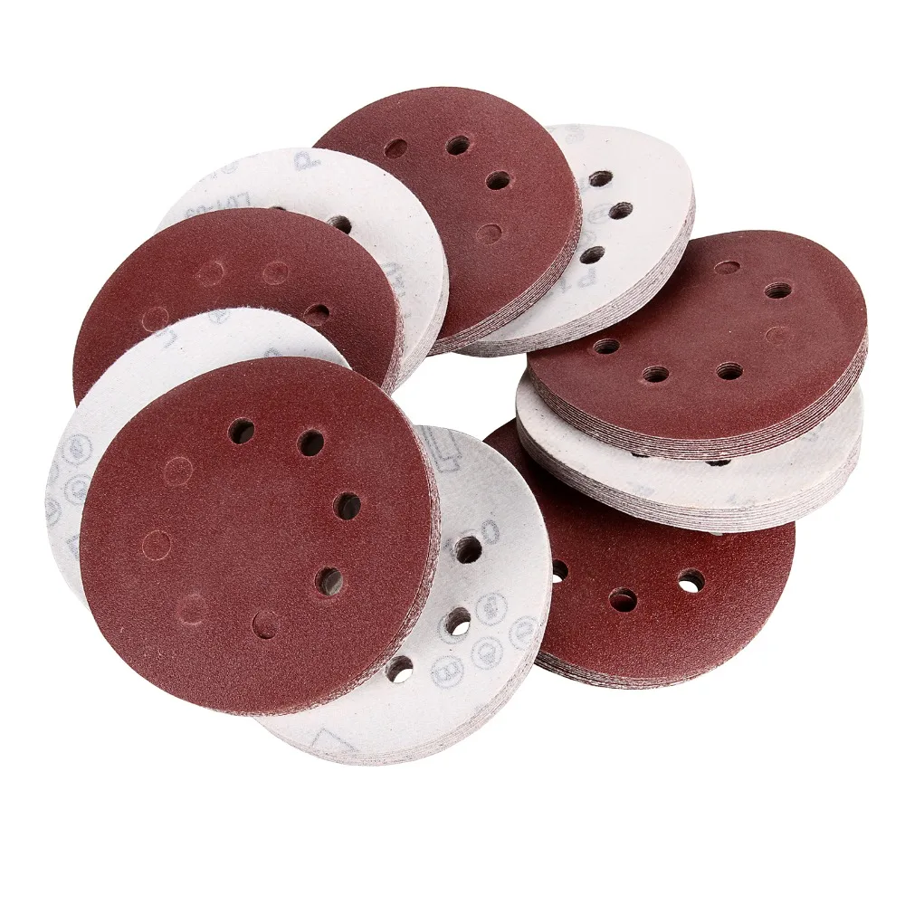 New 100 Pcs 5" 8 40grit Hole Grit Sand Disc Random Orbit Sandpaper Hook