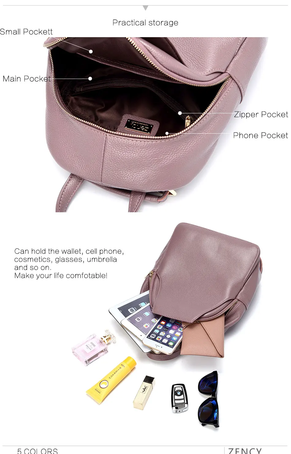 Очаровательный женский рюкзак Zency, натуральная кожа, противоугонная кнопка, элегантные женские дорожные сумки, школьный ранец для девочек, праздничный ранец
