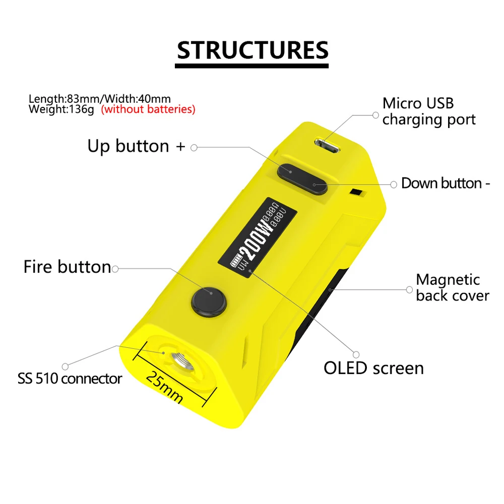 Smoant Battlestar 200W Dual 18650 Ni Ti SS TCR Por box mod6