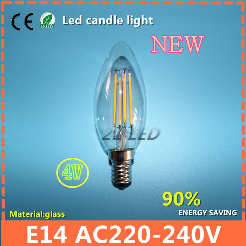 Wholesale 50pcs led candle light e14 2/4w led filament bulb light clear