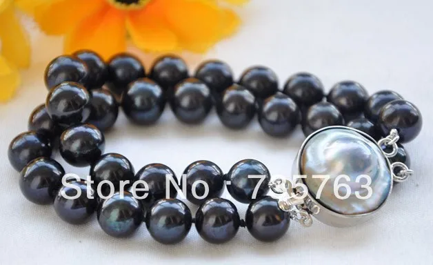 

xiuli 00339 2ROW 8" 12mm ROUND BLACK FRESHWATER PEARL BRACELET MABE