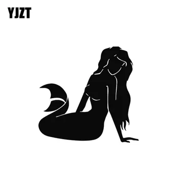 

YJZT 12.5*11.9CM Mystery Shy Romantic Mermaid Decal Black/Silver Vinyl Covering The Body Car Sticker C20-1198
