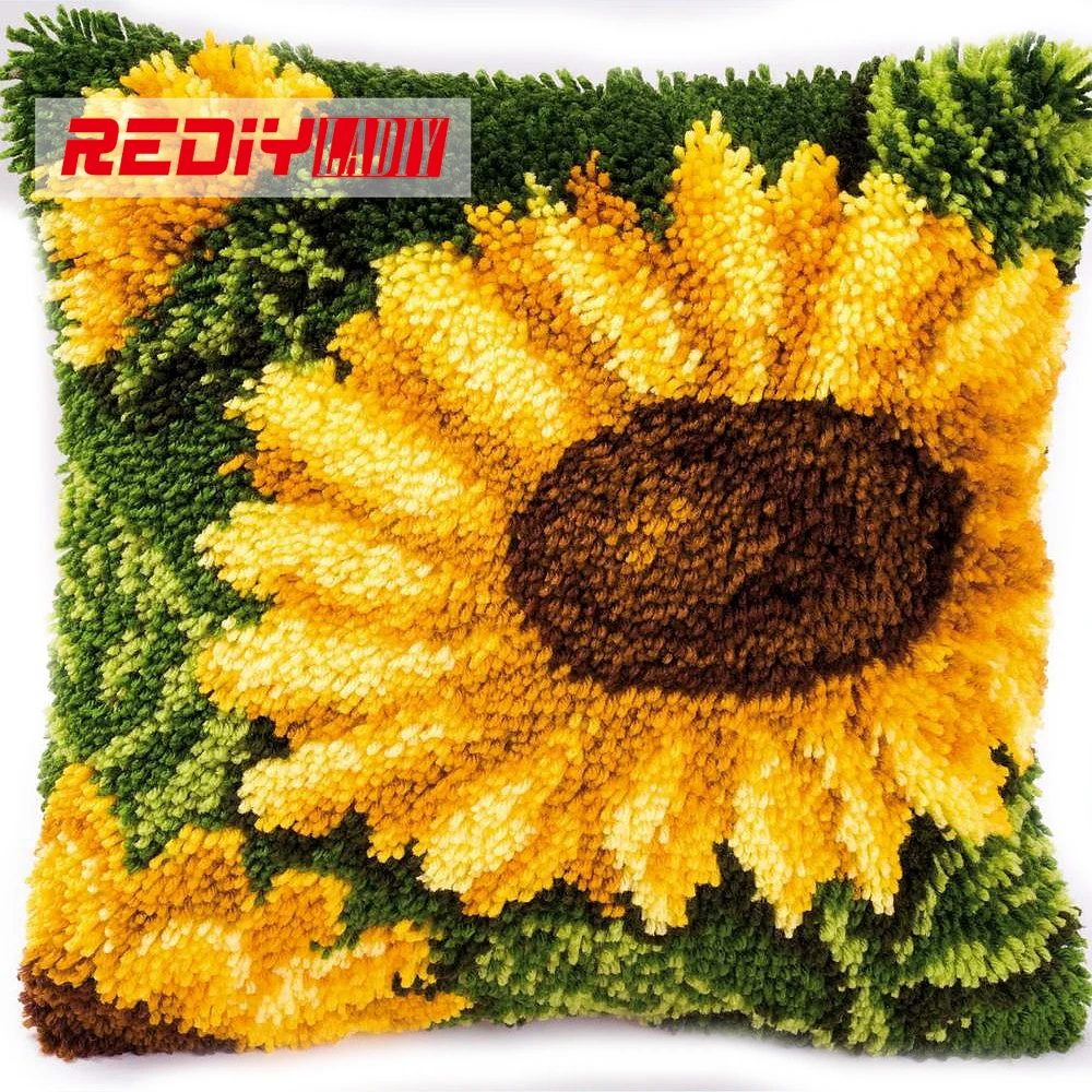 Sunflower Latch Hook Kit Embroidery Pillow Case Cushion Case DIY Needlework Sunflower Latch Hook Kit Embroidery Pillow Case Cushion Case DIY Needlework