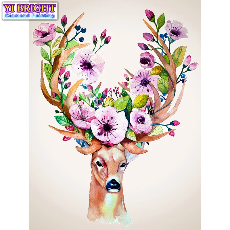 

5D Diy diamond painting cross stitch "Flower Deer" Full Round Diamond embroidery Needlework Rhinestone Mosaic Crafts 1125