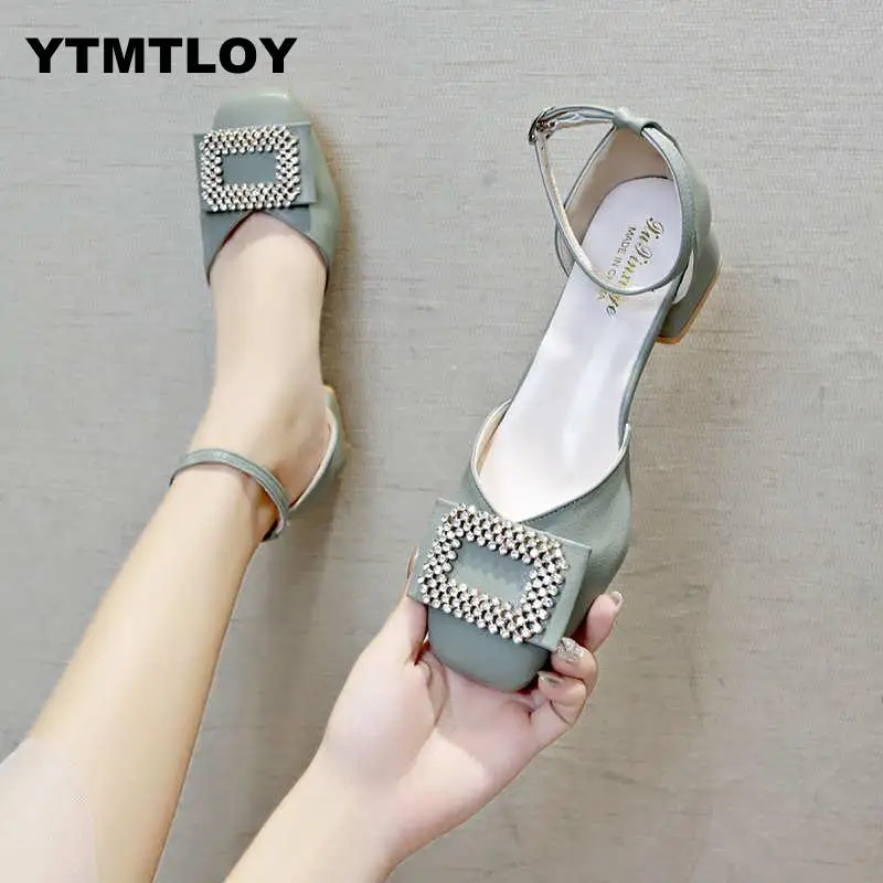 

2019 Zapatos Mujer Women Pumps Ankle Strap Thick Heel Shoes Square Toe Mid Heels Dress Work Comfortable Ladies 5cm Hoof Heels