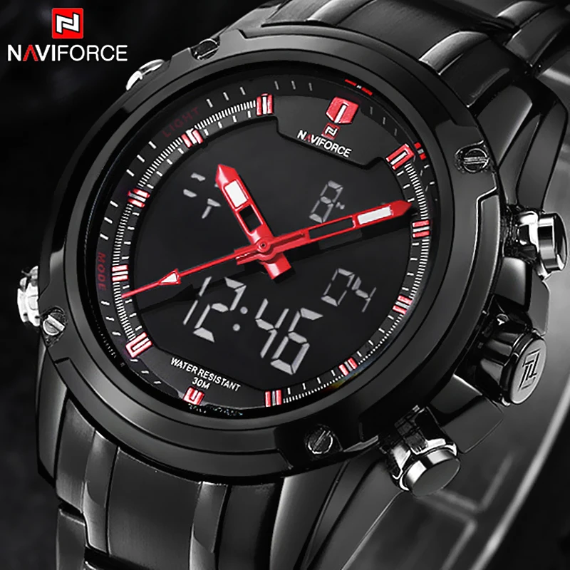 Часы мужские naviforce бренд спорт полный стали цифровой светодиодный часы Reloj Hombre