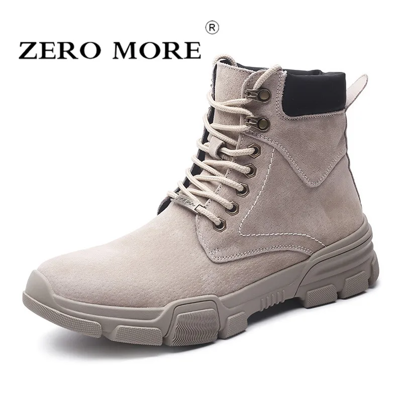 

ZERO MORE Mens Boots Pig Suede Spring Shoes Men Lace Up Pig Split Leather Solid Ankle Boots Men Round Toe Work Men Boots Metal