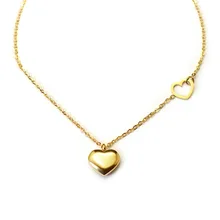 Oro color doble amor corazón colgante collar collares acero inoxidable joyeria mujer, collares de acero inoxidable para las mujeres