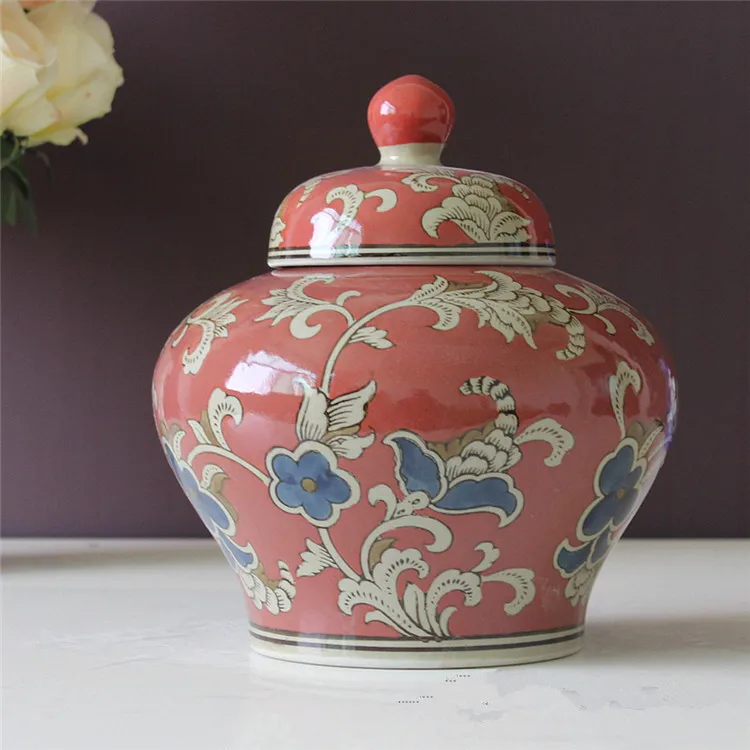 Vase Chinese Ceramic Ginger Jar Antique Porcelain Red Chinese