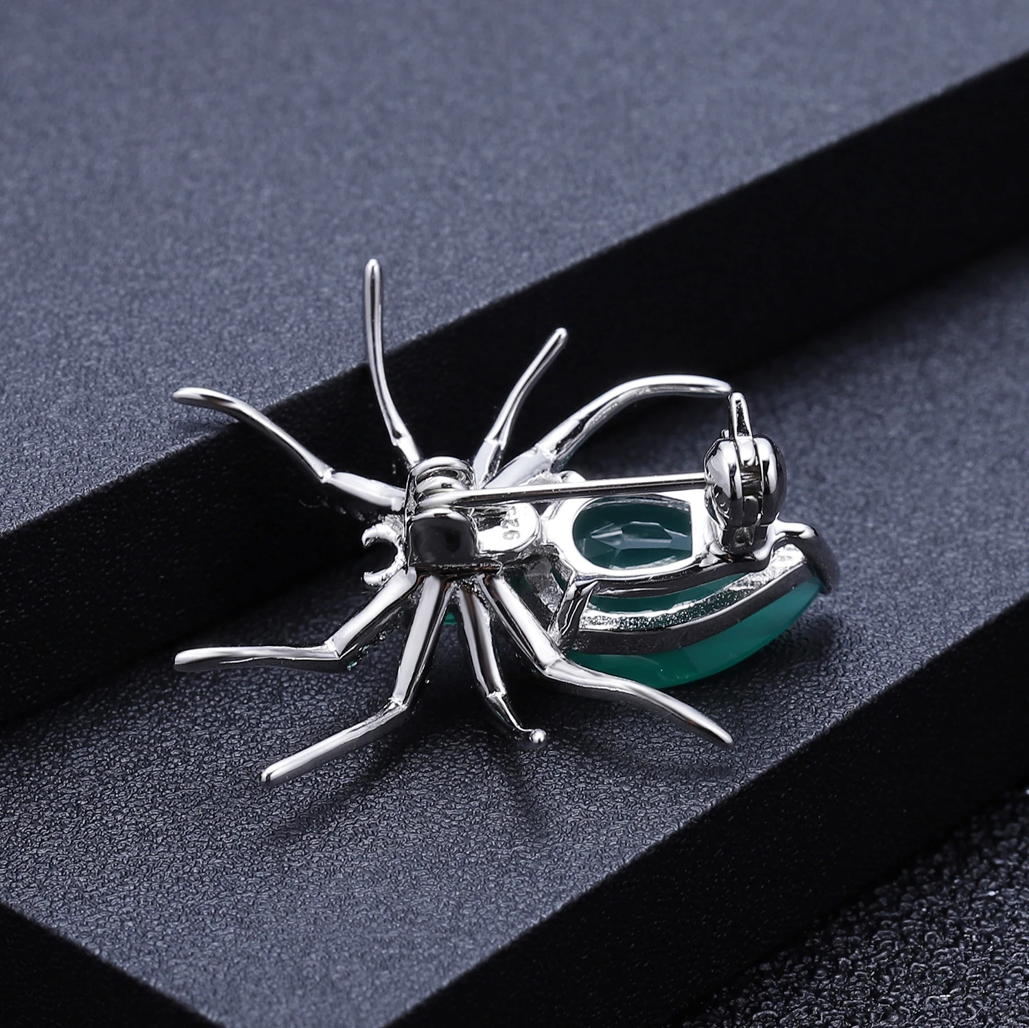 GEM'S BALLET Natural Green Agate Gemstone Brooch 925 Sterling Sliver Handmade Design Spider Brooches For Women Fine Jewelry-2