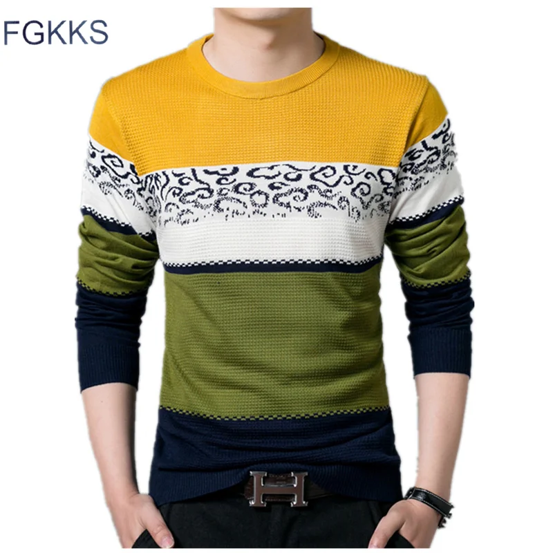 FGKKS модный бренд Для мужчин Свитера, пуловеры 2018 осень-зима толстые теплые кашемировые свитера пуловер с круглым вырезом Мужской свитер Топ