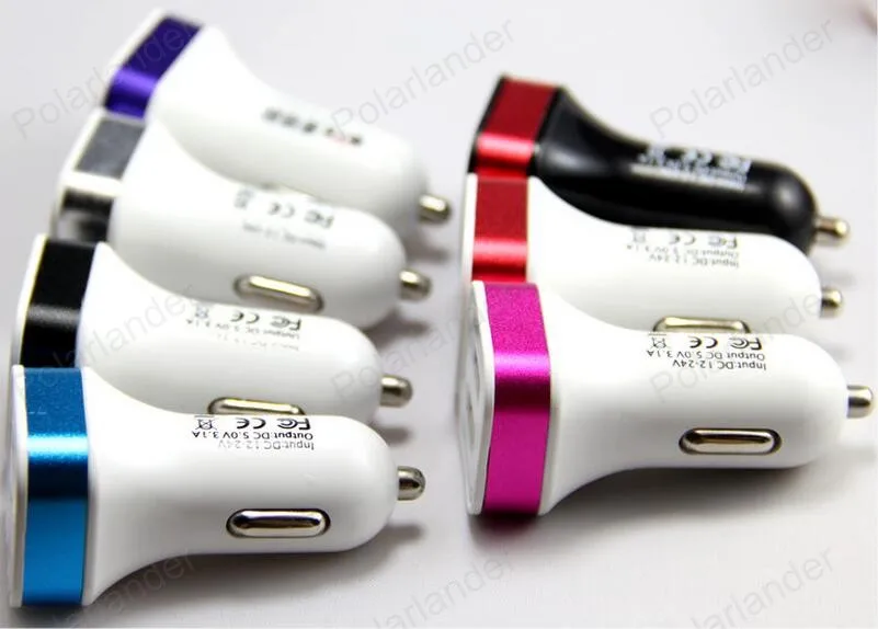 12V 1.0A 2.1A двойной USB квадратный adpter Алюминиевый металлический авто зарядное