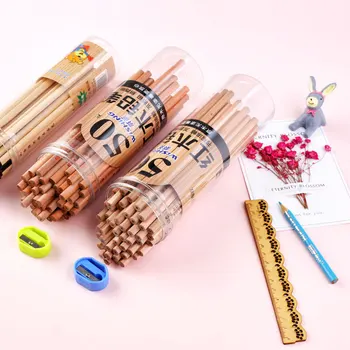 

50pcs/lot Fashion Design Wooden HB Standard Pencil Art Drawing Sketch Writing Pencils Hexagonal Rod Pencil School Stationery