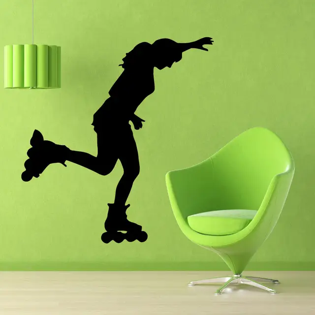 US $21.76 Wall Decals Woman Roller Skater Skating Vinyl Sticker Murals Wall Decor