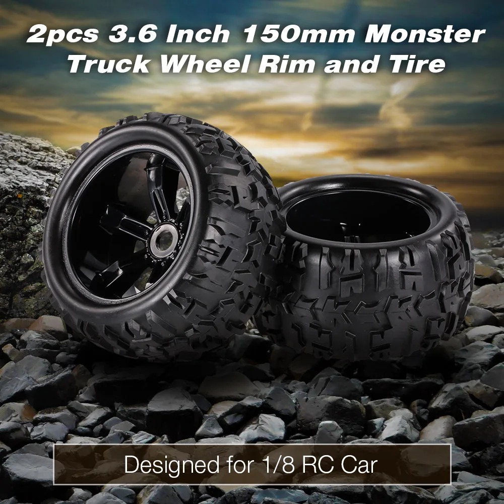 2pcs 3.6 Inch 150mm Rubber RC Tires 18 RC Car Wheel Rim & Tire Wheel for 18 Traxxas HSP HPI E-MAXX Savage Flux ZD Racing Car (1)