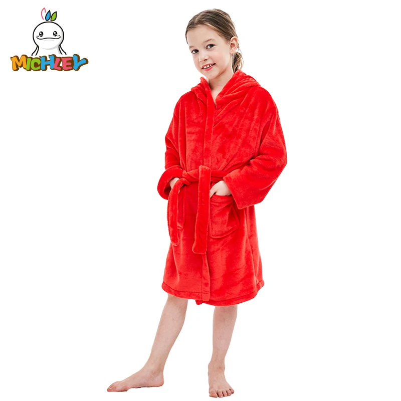 MICHLEY банные халаты для детей, восхитительные Детские Банные халаты с капюшоном для маленьких девочек, Roupao, красные банные халаты с лосем, пляжная одежда для купания, пижамы для мальчиков, WEK-R
