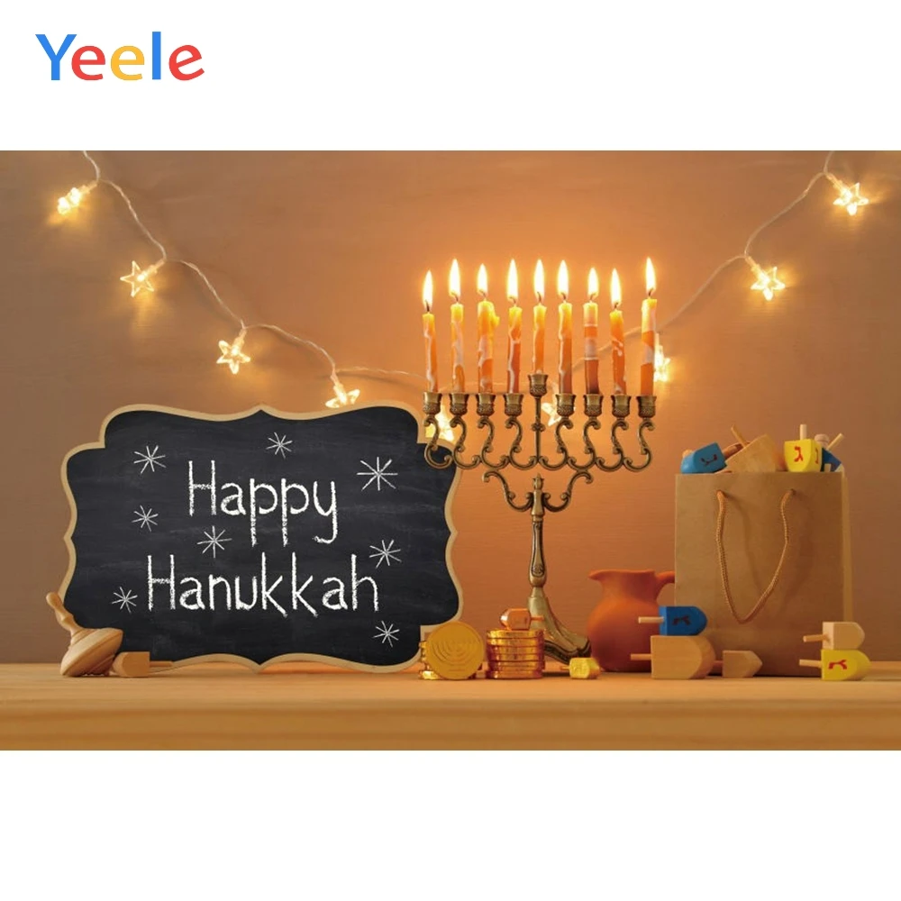 

Yeele Happy Rosh Hanukkah Photography Backdrop Candlestick Candle Fire Bread Custom Photography Background For Photo Studio