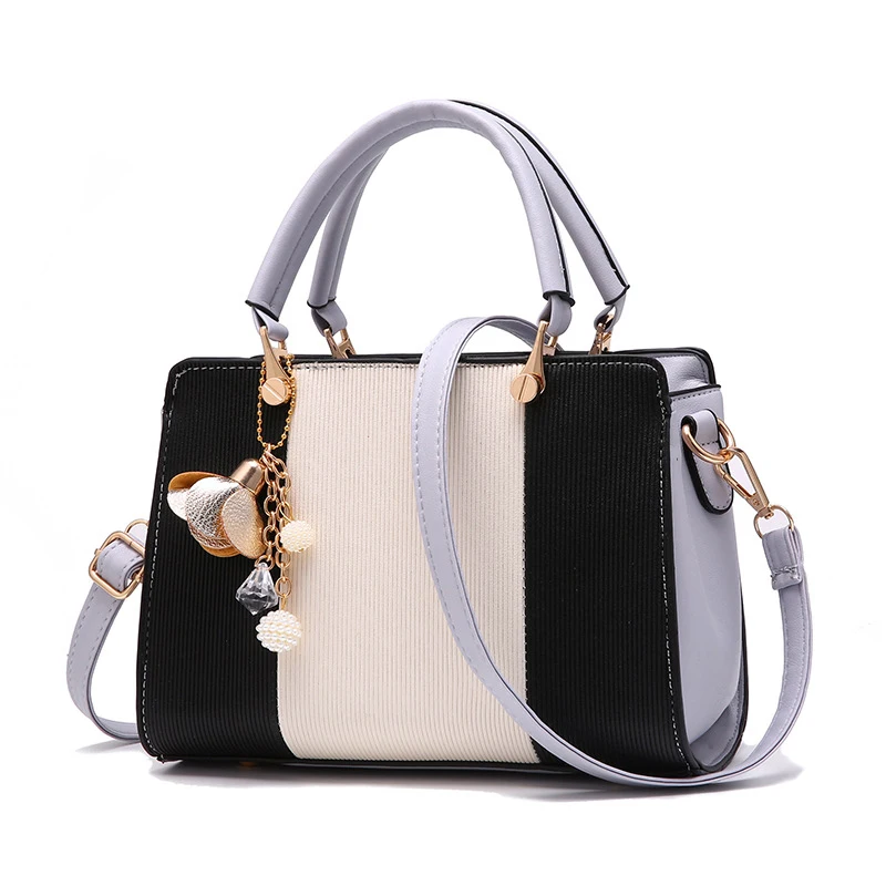 Women Handbag Luxury Bags Patchwork Women Solid Chains Rivet Bag Leather Designer Handbag HairBall Shoulder Kabelka SS7020 (3)