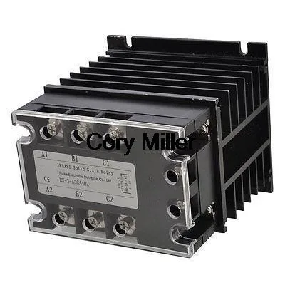 

AC-AC 40A 90-280VAC/380VAC 3 Phase SSR Solid State Relay w Black Heat Sink