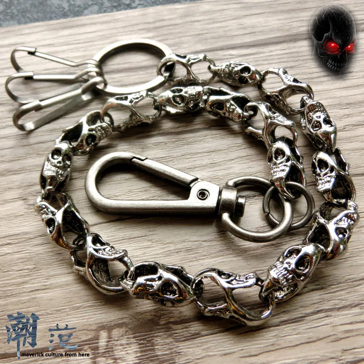 

44cm Skull Biker Jean Key Wallet Chains Silver Ghost Rock Punk Hip-pop Metal Keychain Pants Chain Fashion Men Jewelry Gift