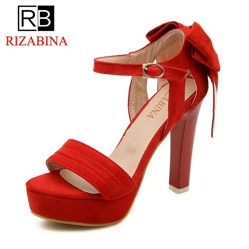 RizaBina Размеры 31-43 женские босоножки на высоком каблуке платформе лук не пряжки