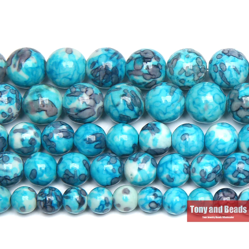 

Free Shipping Natural Blue Colorful Stone Round Loose Beads 15" Strand 4 6 8 10 12 MM Pick Size For Jewelry