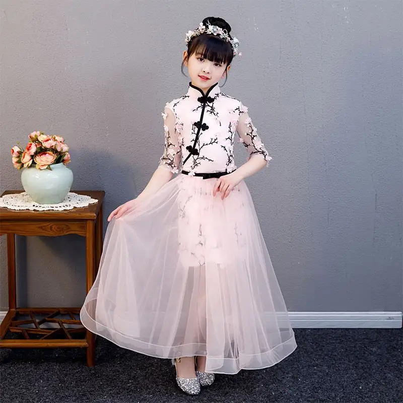 

New Teenage Girls Chinese Style Embroidery Princess Dress Kids Dresses For Girls Evening Party Toddler Girl Clothes Vestido F221