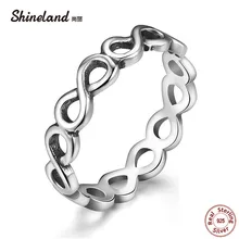 Shineland, clásico, Vintage, auténtico, Plata de Ley 925, Letra de Amistad infinita, anillos de dedo para mujeres y hombres, anillo de fiesta Unisex