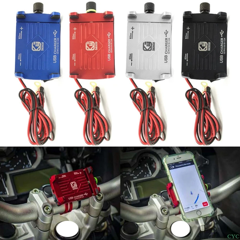 

Aluminum Alloy Motorcycle Handlebar Phone Mount Holder 360-Degree Rotation With USB Charger 5V 2.5A for Smartphone