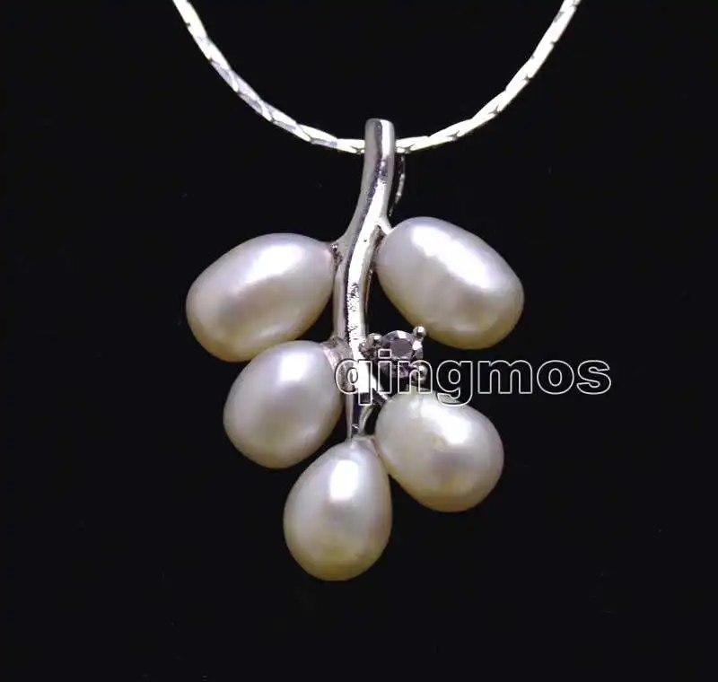 

6-7mm White Rice Natural Pearl with 18*28mm Grape Pendant free 17" Silver plated Chain-nec6235 Wholesale/retail Free ship