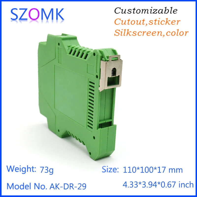 

good quality housing electronics green color plastic din rail case 80*70*MM 4 psc a lot electronic din rail box