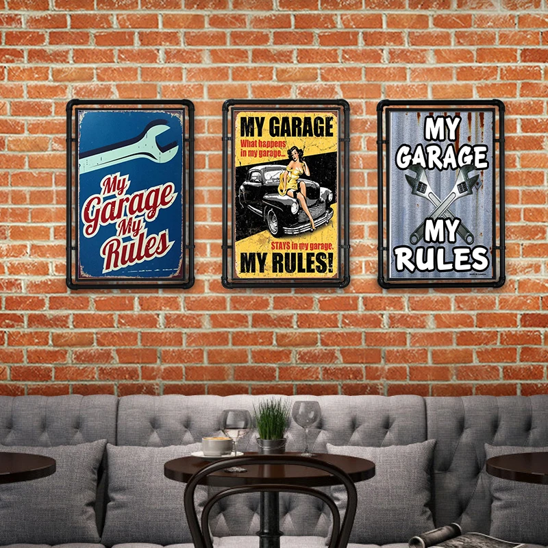 Железный Знак My Garage Rules металлическое украшение винтажная жестяная доска