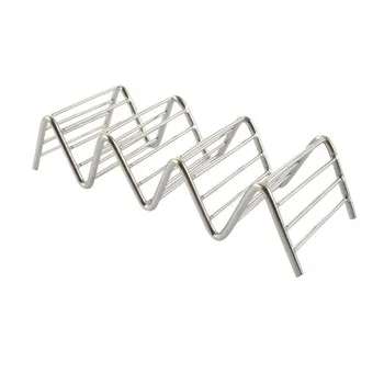 

50pcs 3 Hard Shells Wave Shape Stainless Steel Taco Holder Kitchen Food Pizza for Wedding Party Shop Display Holders wen5522