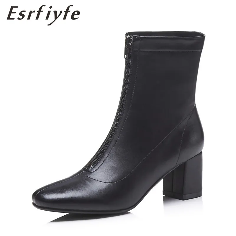

ESRFIYFE 2018 New Autumn Winter Women Ankle Boots Microfiber Female Front Zipper Martin Boots Fashion Short Plush Boots Women