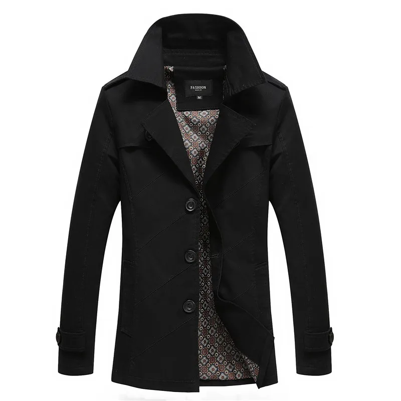 

2019 Autumn Men's Trench Coats , Large size men's casual lapel Jackets men , Solid color youth Trench jacket . black red S-4XL