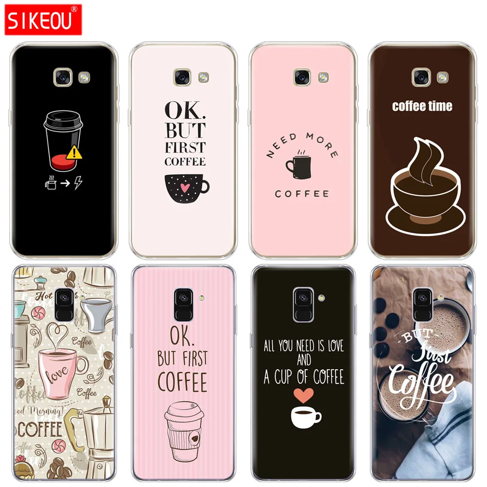 

Silicone phone case cover for Samsung Galaxy A8 2018 A3 A310 A5 A510 A7 2016 2017 coffee time