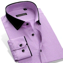 CAIZIYIJIA 2017 männer Stilvolle Checkered Plaid mit Patchwork Kragen Langarm Slim fit Baumwolle Taste Unten Casual Shirts