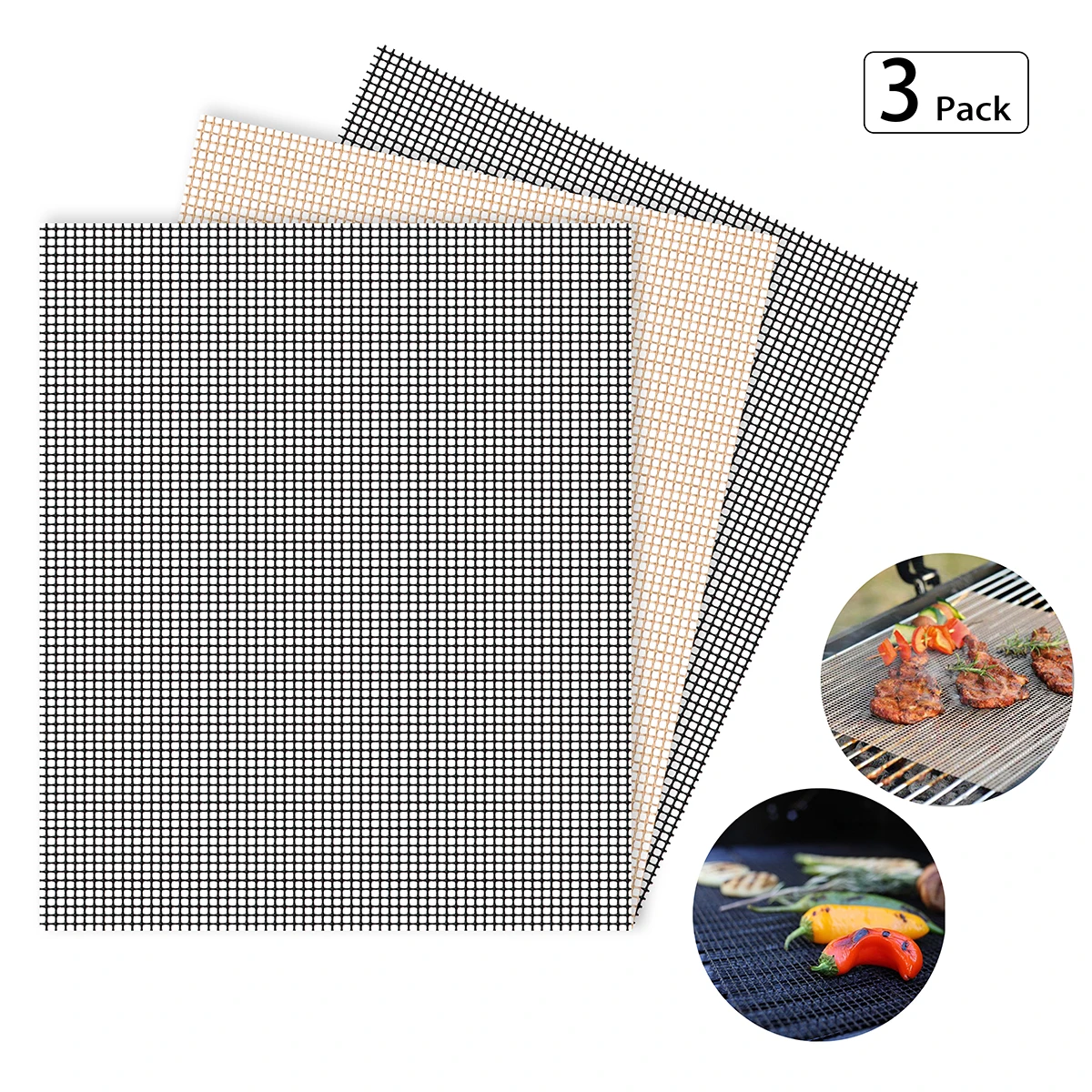 

3pcs BBQ Grill Mat Meshes No-Stick Reusable Easy Cleaned Heat Corrosion Resistance Waterproof 30x40cm Barbecue Tool Accessories