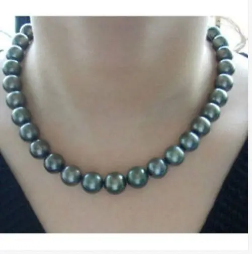 

stunning9-10mm tahitian peacock green pearl necklace 18inch
