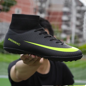 

Men Football Boots Soccer Cleats Boots Long Spikes TF Spikes Ankle High Top Sneakers Soft Indoor Turf Futsal soccer Shoes Men