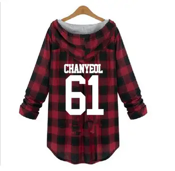 

kpop EXO 2020 new Red lattice streetwear casual hoodies women autumn popular Korean Harajuku hooded sweatshirt female clothes