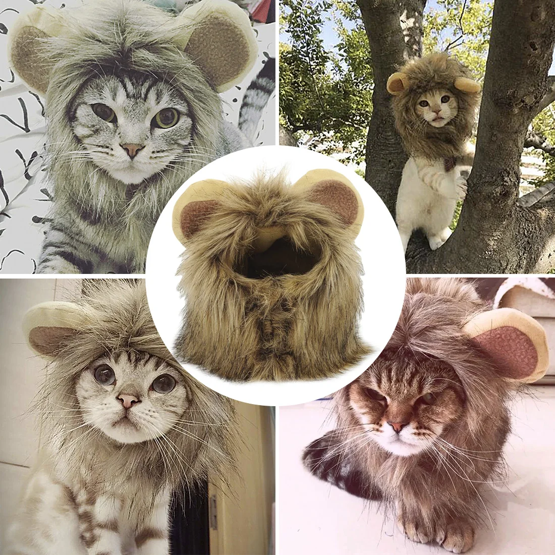 

Funny Pet Costume Cosplay Lion Mane Wig Cap Hat for Cat Halloween Xmas Clothes Fancy Dress with Ears Autumn Winter