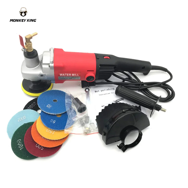 

220v 110v 1400W M14 4 Inch Electric Stone Polisher Hand Grinder Water Mill Variable Speed C/W 8 Pieces Diamond Polishing Pad