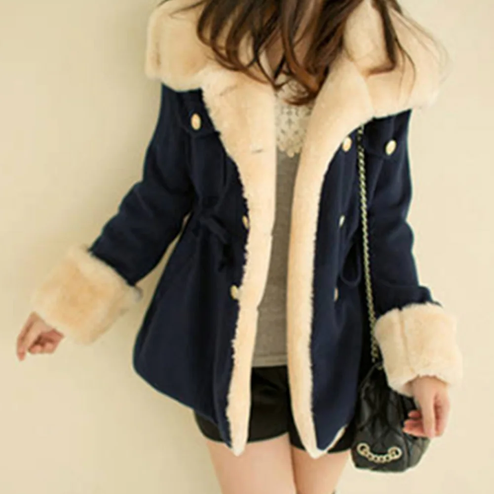 

Women's Winter Mid Length Thick Warm Faux Lamb Wool Lined Jacket Coat