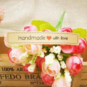 

300pcs 7.5*1.30cm kraft "handmade with love"gift seal label stickers for Handmade baker cookies Gift Bag Candy favors label