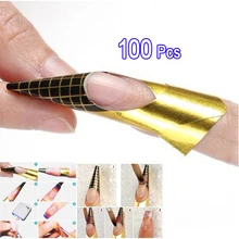 100 х Золотой Nail Art Советы Расширение Forms Руководство Французской DIY Инструмента Акриловые УФ Гель